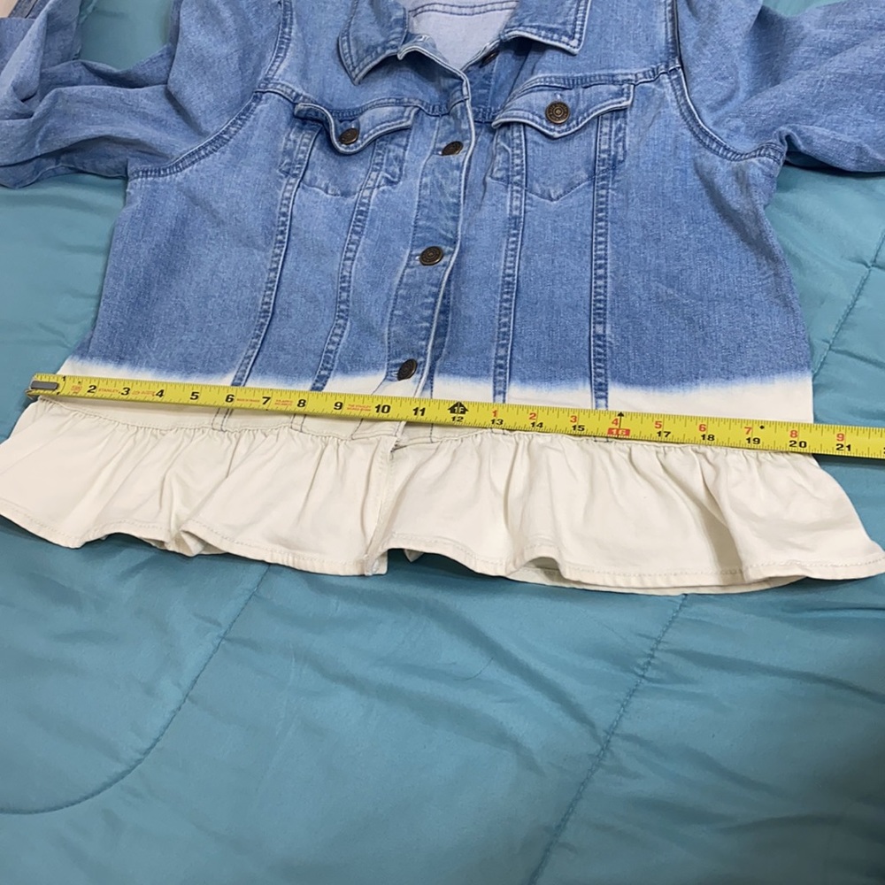 Kate Spade denim jacket dip dye peplum ruffle style size large - Picture 15 of 15